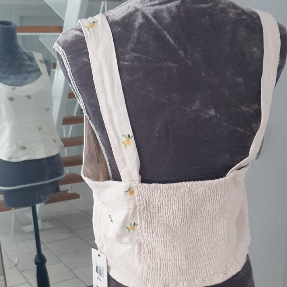NWT π Dex Floral EMROIDERED Linen Blend Crop Top w Adjustable Straps Sz XL - Picture 5 of 16